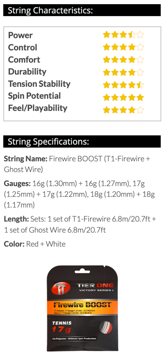 Tier One Firewire Boost 16g Tennis String Set 